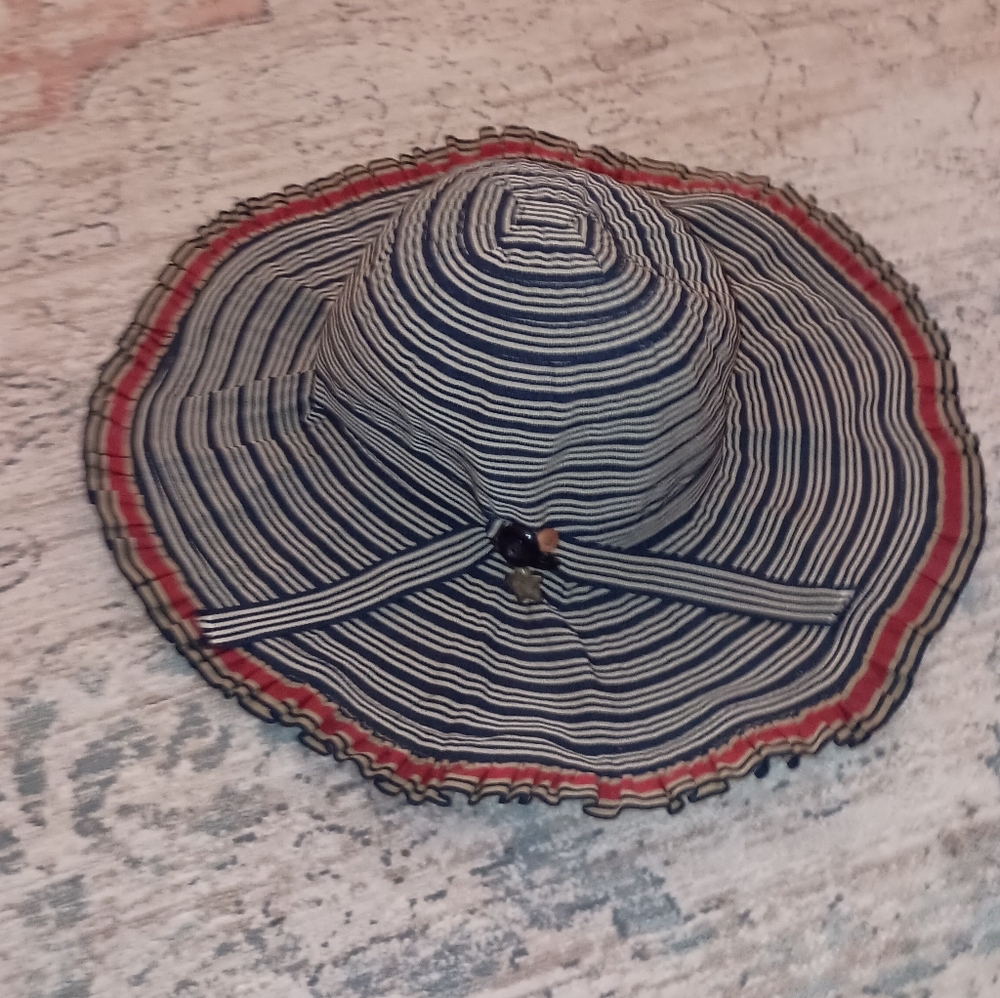 Old Country Road Brand Red blue Stripe Ruffle Hat